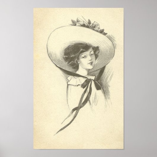 Vintage Frau mit Hut Poster (Vorne)
