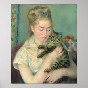 Vintage Frau mit Katzenmalerei von Renoir Poster