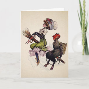 Vintage-Frau mit Krampus-Weihnachtskarte Feiertagskarte