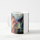 Vintage Frau mit Rote Rosen im Mondlicht Kaffeetasse (Vorderseite Links)