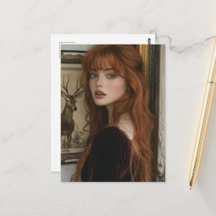 Vintage Frau mit roten Haaren Postkarte