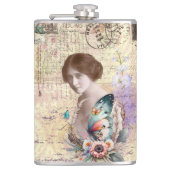 Vintage Frau mit Schmetterling und Flora Flachmann (Vorderseite)