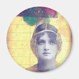 Vintage Frau Mixed Media Collage Magnet