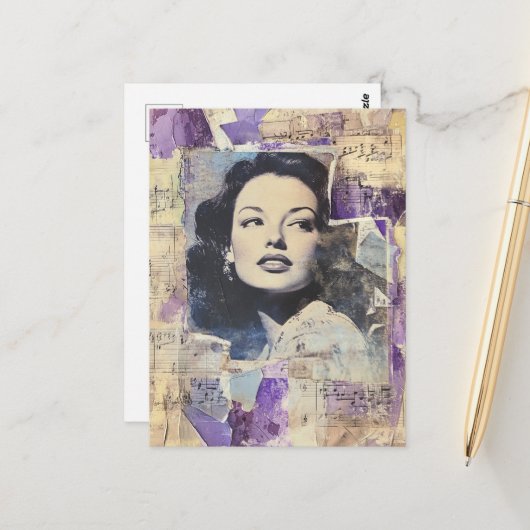 Vintage Frau Mixed Media Collage Postkarte (Vorderseite/Rückseite Beispiel)
