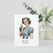 Vintage Frau Neujahr Postkarte (Stehend Vorderseite)