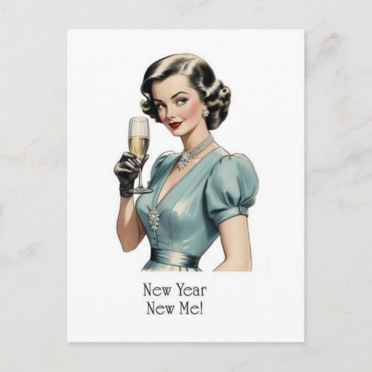 Vintage Frau Neujahr Postkarte (Vorderseite)