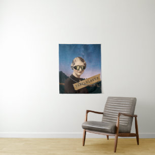 Vintage-Frau-Pionierin-Nacht-Himmel-Pop-Art Wandteppich