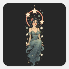 Vintage Frau Quadratischer Aufkleber