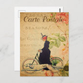 Vintage Frau Rad mit Hund Französisch Postkarte (Vorne/Hinten)