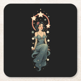 VINTAGE FRAU RECHTECKIGER PAPPUNTERSETZER