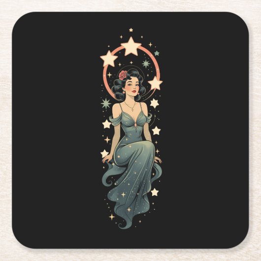 VINTAGE FRAU RECHTECKIGER PAPPUNTERSETZER (Vorderseite)