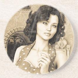 Vintage Frau Sandstein Untersetzer