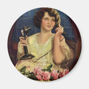 Vintage Frau spricht auf dem Telefon Rosenblumen Magnet