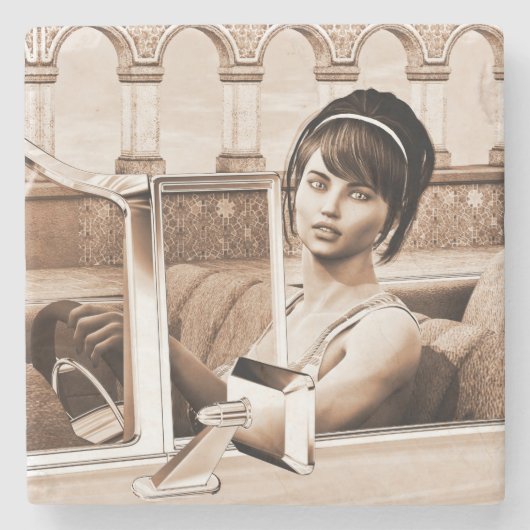 Vintage Frau Steinuntersetzer (Vorderseite)