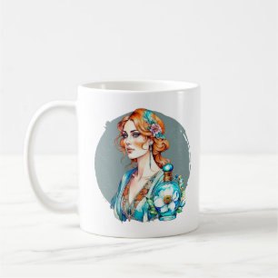 Vintage Frau und Aquamarine Parfümflasche Kaffeetasse