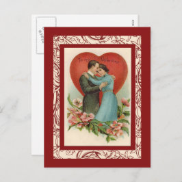 Vintage Frau und Mann im Herzen des Valentins Feiertagspostkarte