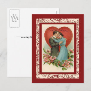 Vintage-Frau und Mann im Valentine-Herz Feiertagspostkarte