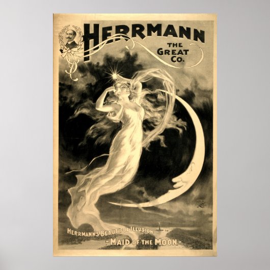 Vintage Frau und Moon Magician Herrmann Poster (Vorne)