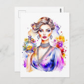 Vintage Frau und Parfümflasche Postkarte (Vorne/Hinten)