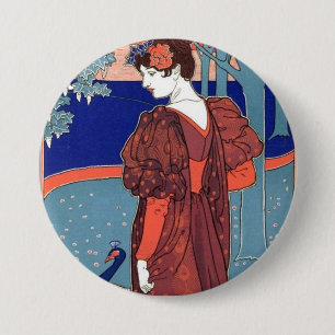 Vintage Frau und Pfau Button