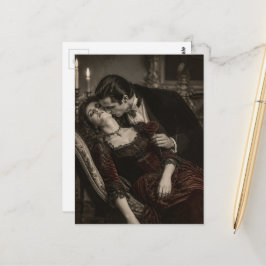 Vintage-Frau und verliebter Vampir Postkarte