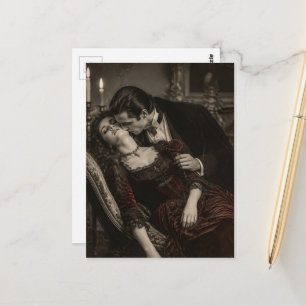 Vintage-Frau und verliebter Vampir Postkarte