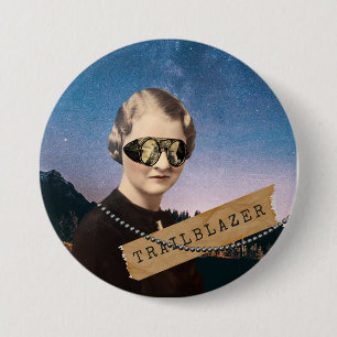 Vintage Frau Wegbereiterin Nachthimmel Pop Art Button