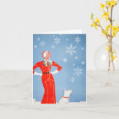 Vintage Frau & Westie Weihnachtsfest Karte (Gelbe Blume)