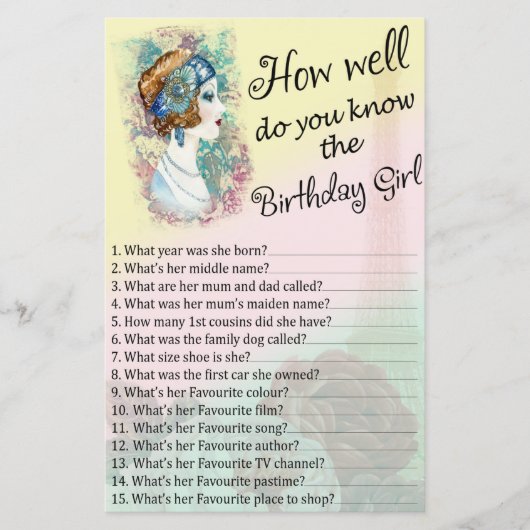 Vintage Frau Wie gut kennen Sie Geburtstag? (Vorderseite)