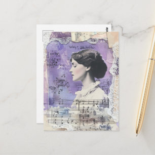 Vintage Frauen Collage Notenblatt Lila  Postkarte