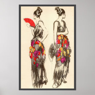 Vintage Frauen der Mode mit Frühlingskleidern Poster