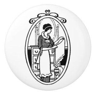 Vintage Frauen-faltende Wäscherei Keramikknauf