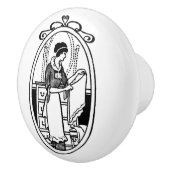 Vintage Frauen-faltende Wäscherei Keramikknauf (Rechts)