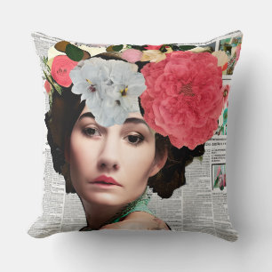 Vintage Frauen Florale Papier Collage Kunst Kissen