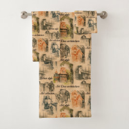 Vintage Frauen im Stadtrat Zeichnend Badhandtuch Set