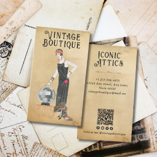 Vintage Frauen in Black Dress Boutique Stylist Visitenkarte