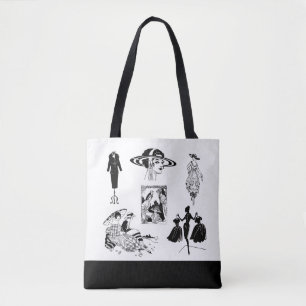 Vintage Frauen Kleidung Retro Mode Stilvoll Schwar Tasche