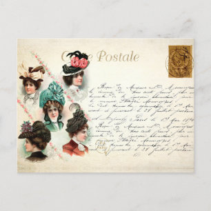 Vintage Frauen mit Hüten mit handgeschriebener fra Postkarte
