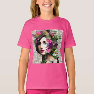 Vintage Frauen-Papier-Collage-Kunst T-Shirt