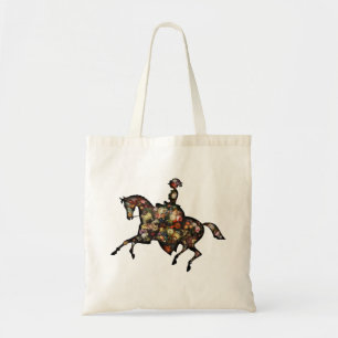Vintage Frauen reiten ein Pferd, Silhouette mit Bl Tragetasche