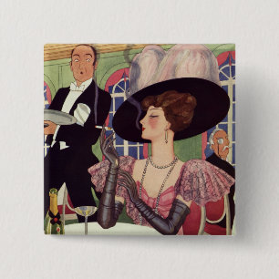 Vintage Frauen trinken Champagner rauchen Zigarett Button