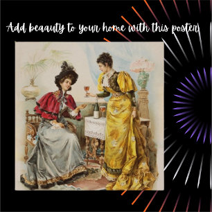 Vintage Frauen trinken Wein Antikes Poster