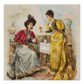 Vintage Frauen trinken Weinantikes Poster (Vorderseite)