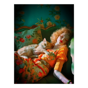 Vintage Frauen und Katzen Wand Kunst - Romantische