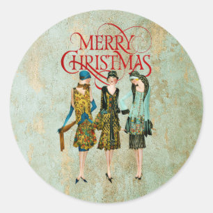 Vintage Frauen Weihnachtsgruß aus den 1930er Jahre Runder Aufkleber