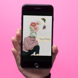 Vintage Frauenkäse Butterflies Happy Birthday Karte