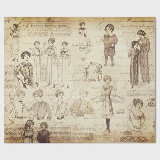 Vintage Frauenmädchen-Mode Geschenkpapier (Flach)