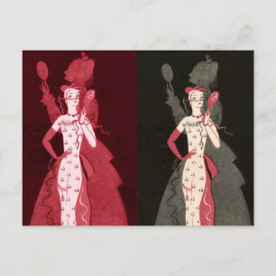 Vintage Frauenmode Schwarz Rosa Kleid Grafik Postkarte