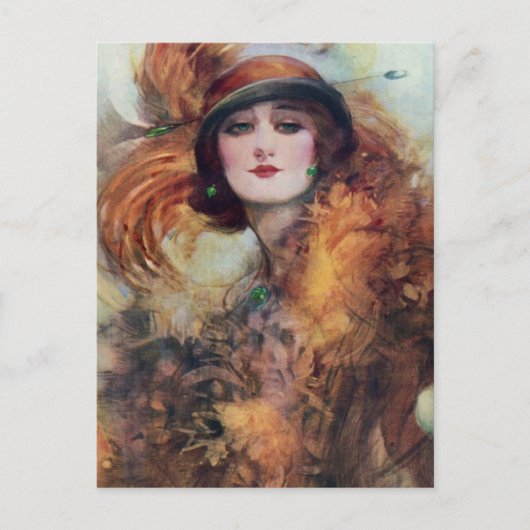 Vintage Frauenportrait 20s Flop Hat Art Postkarte (Vorderseite)