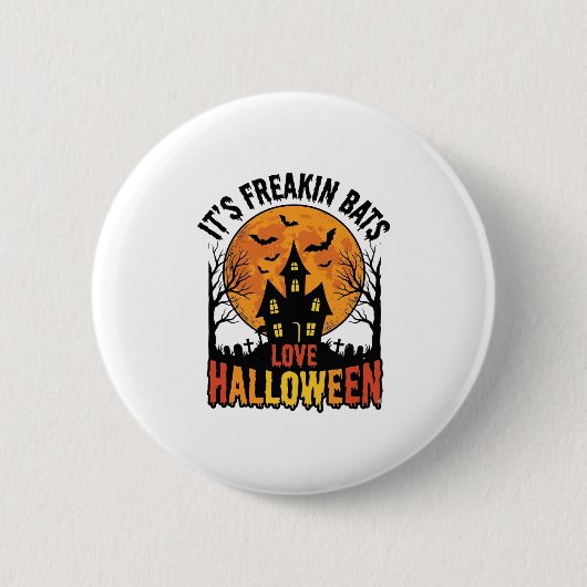 Vintage Freakin Fledermäuse lieben Halloween-Shirt Button (Vorderseite)